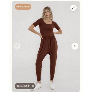 NEW Imbodhi Jumper Stretch Short Sleeve Micromodal Lounge Jumpsuit Clay Size M